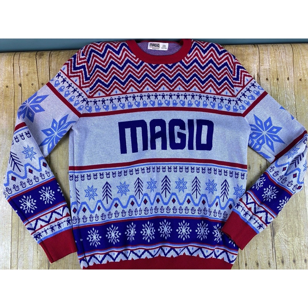 Magid Safety Ugly Christmas Sweater Unisex Size Large Holiday‎ Sweater Red Blue